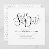 Eenvoudige moderne typografie Witte en Zwarte Dot Save The Date (Voorkant / Achterkant)