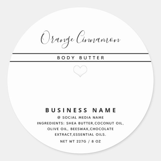 Eenvoudige moderne typografie witte hart ronde sticker (Voorkant)