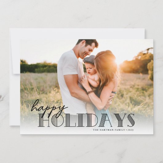 Eenvoudige Moderne Typografie Zwarte Kerst Foto Feestdagenkaart (Voorkant)