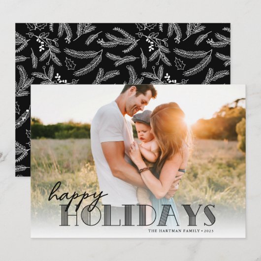 Eenvoudige Moderne Typografie Zwarte Kerst Foto Feestdagenkaart (Voorkant / Achterkant)