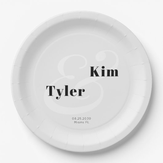 Eenvoudige moderne typografische bruid en bruidebr papieren bordje (Voorkant)