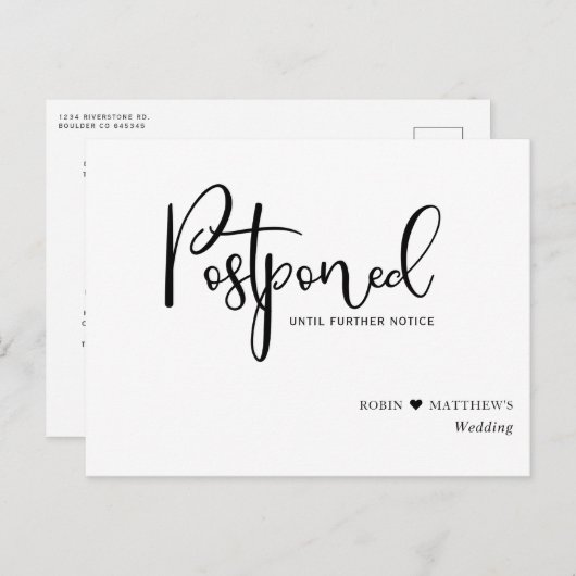 Eenvoudige, moderne, uitgestelde aankondiging van  briefkaart (Voorkant / Achterkant)