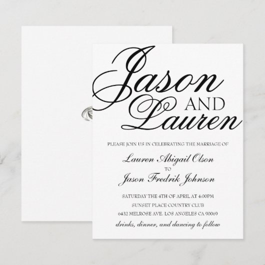 Eenvoudige moderne uitnodiging tot huwelijk (Voorkant / Achterkant)