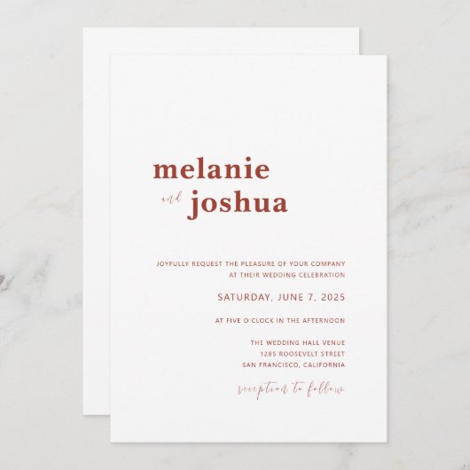Eenvoudige moderne uitnodiging tot huwelijk | Terr (Voorkant / Achterkant)