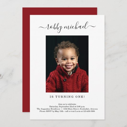 Eenvoudige moderne uitnodiging voor een eerste ver (Voorkant / Achterkant)