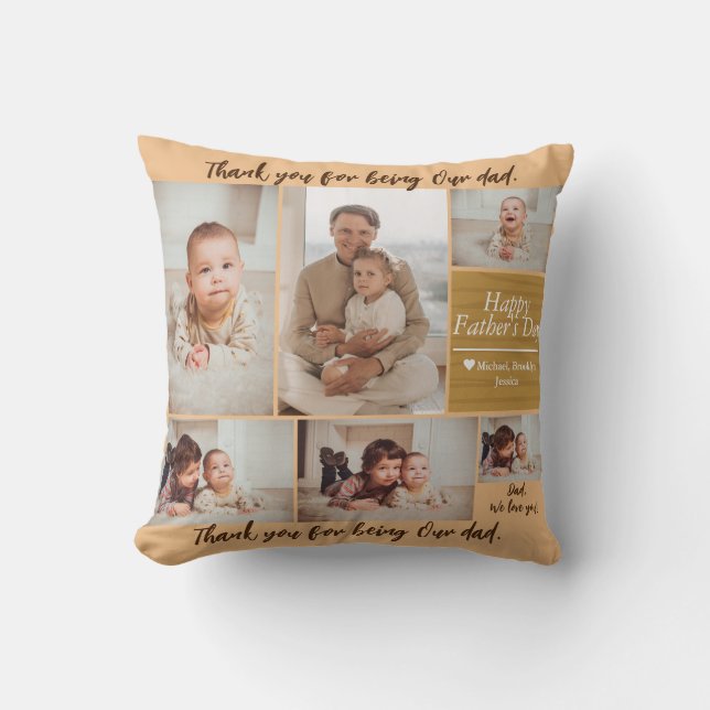 Eenvoudige Moderne Vaders Dag foto familie collage Kussen (Voorkant)