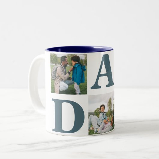 Eenvoudige moderne vaders dag vader 3 foto familie tweekleurige koffiemok (Voorkant links)