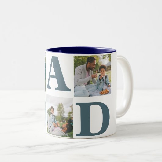 Eenvoudige moderne vaders dag vader 3 foto familie tweekleurige koffiemok (Voorkant rechts)