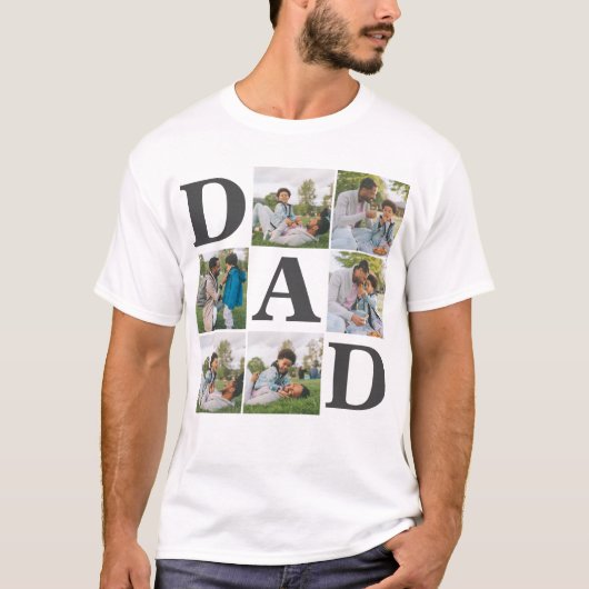 Eenvoudige moderne vaders dag vader 6 foto familie t-shirt (Voorkant)