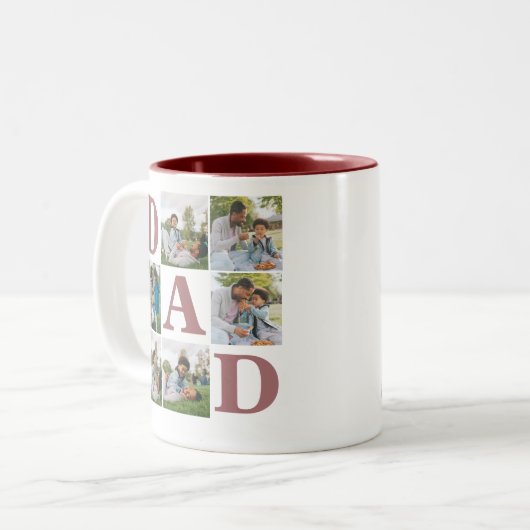 Eenvoudige moderne vaders dag vader 6 foto familie tweekleurige koffiemok (Voorkant links)
