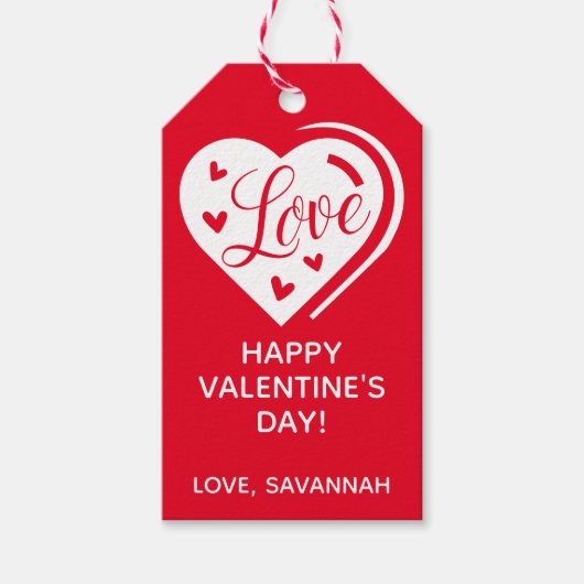 Eenvoudige moderne Valentijnsdag Love Heart Red Wh Cadeaulabel (Voorkant)