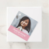 Eenvoudige moderne verjaardag foto dank u roze gun bedankjes labels (In situ)