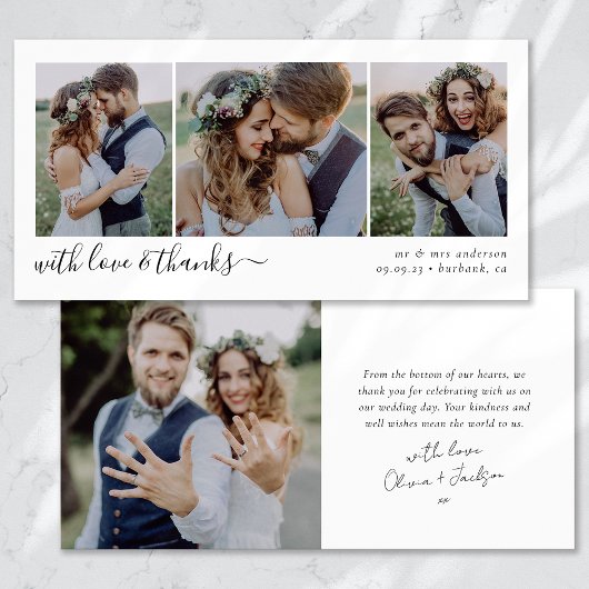 Eenvoudige moderne vier foto bruiloft bedankkaart