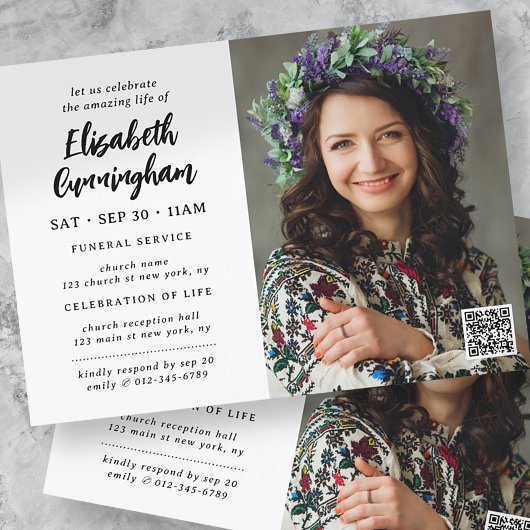 Eenvoudige moderne viering van het leven begrafeni kaart