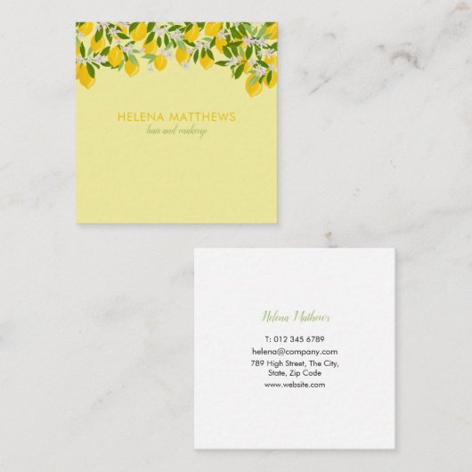 Eenvoudige Moderne Vierkante Citroenen Groene Tuin Vierkante Visitekaartje (Voorkant / Achterkant)