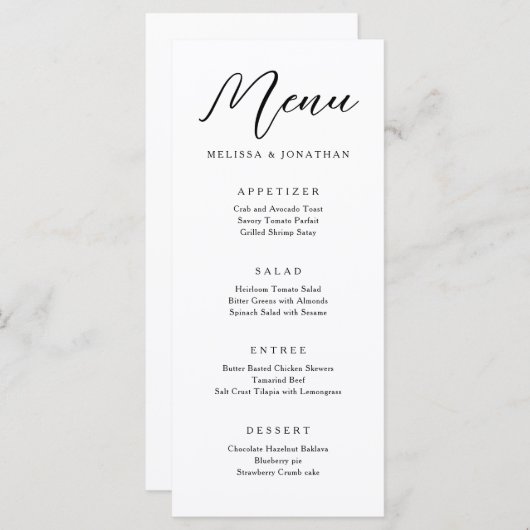 Eenvoudige moderne vloeiende kalligrafie script br menu (Voorkant / Achterkant)