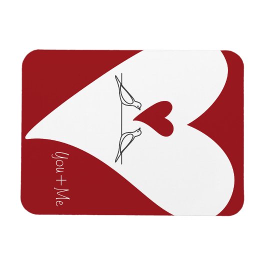 Eenvoudige moderne vogels in het liefdesrood hart magneet (Horizontaal)