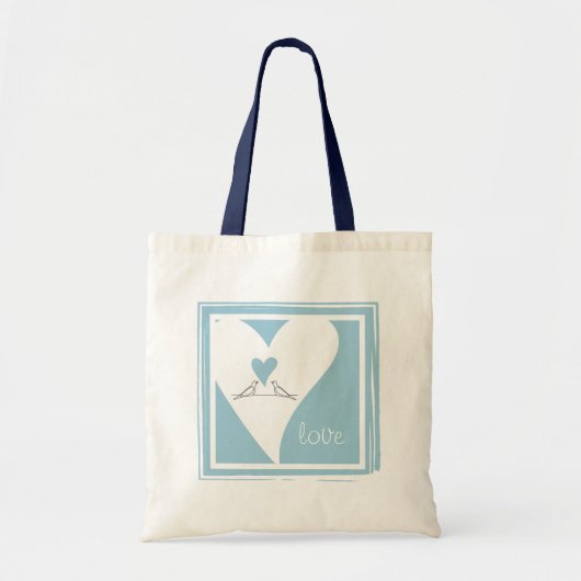Eenvoudige Moderne Vogels Verliefd Lichtblauw Hart Tote Bag (Voorkant)