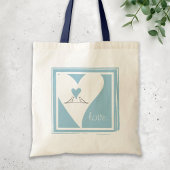Eenvoudige Moderne Vogels Verliefd Lichtblauw Hart Tote Bag