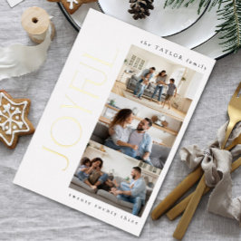 Eenvoudige moderne vreugdevolle familie 3 foto ker folie feestdagenkaart