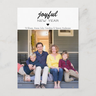 Eenvoudige moderne vreugdevolle nieuwjaarshartfoto briefkaart