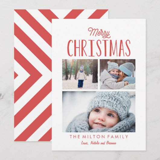 Eenvoudige moderne vrolijke kerstfotocollage feestdagenkaart (Voorkant / Achterkant)