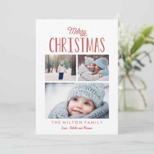 Eenvoudige moderne vrolijke kerstfotocollage feestdagenkaart (Staand voorkant)
