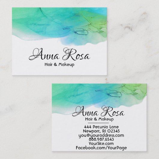 *~* Eenvoudige, moderne Waterverf Abstract Aqua Bl Visitekaartje (Voorkant / Achterkant)