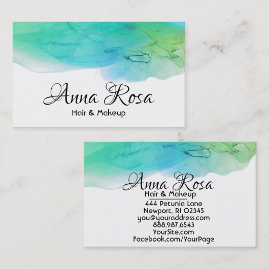 *~* Eenvoudige, moderne Waterverf Abstracte Blue A Visitekaartje (Voorkant / Achterkant)