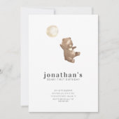 Eenvoudige moderne Waterverf Beer 1e verjaardag Kaart (Voorkant)