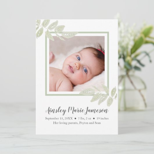 Eenvoudige, moderne Waterverf botanische babymeisj Aankondiging (Staand voorkant)