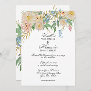 Eenvoudige Moderne Waterverf Bruiloft Bloemen Blus Kaart