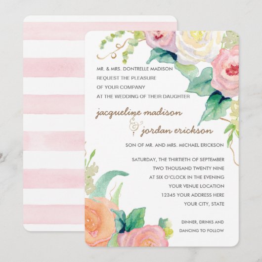 Eenvoudige moderne Waterverf Floral Rozen Roze kor Kaart (Voorkant / Achterkant)