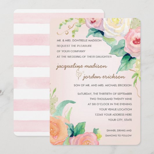 Eenvoudige moderne Waterverf Floral Rozen Roze kor Kaart (Voorkant / Achterkant)