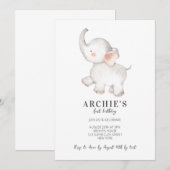 Eenvoudige moderne Waterverf olifant 1e verjaardag Kaart (Voorkant / Achterkant)