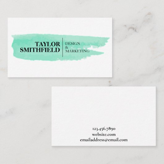 Eenvoudige, moderne Waterverf penseelstreek Visitekaartje (Voorkant / Achterkant)