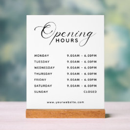 Eenvoudige moderne weergave openingstijden bedrijf acryl bord