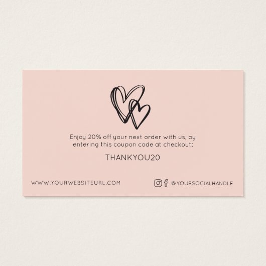 Eenvoudige, moderne Whimsical Heart Customer Disco Visitekaartje (Achterkant)