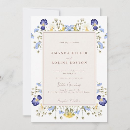 Eenvoudige moderne Wildflower bruiloft uitnodiging (Voorkant)