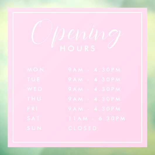 Eenvoudige Moderne Winkel Openingstijden roze Raamsticker (Vel 3)
