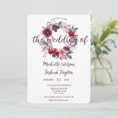 Eenvoudige moderne winter bordeaux bloemenkrans kaart (Staand voorkant)