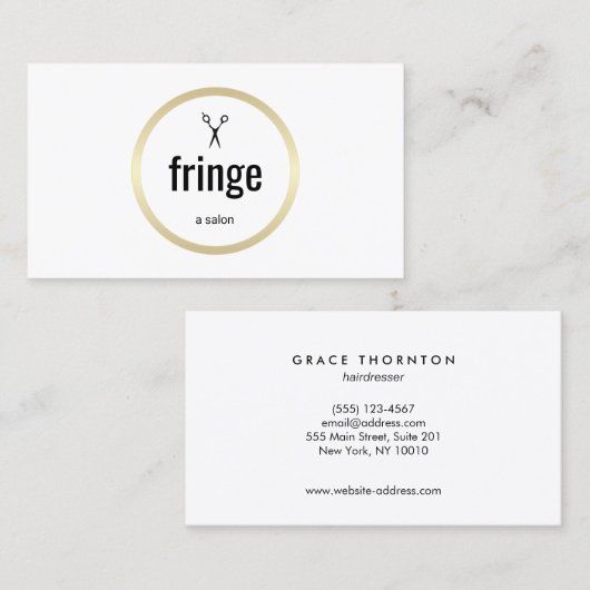 Eenvoudige Moderne Wit Gouden Haar Stylist Salon Visitekaartje (Voorkant / Achterkant)