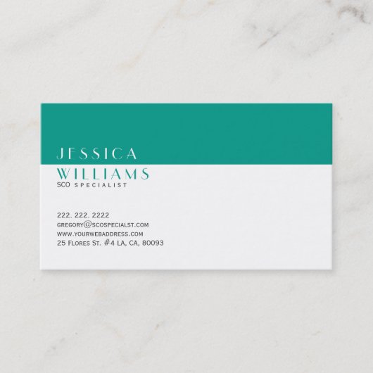 Eenvoudige Moderne Wit-Russische en Peacock-Groene Visitekaartje (Voorkant)