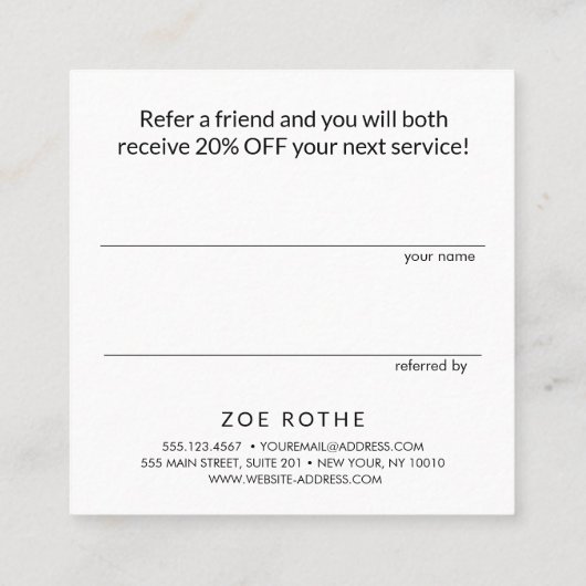 Eenvoudige Moderne Wit Verwijs een Vriend Aanbevelingskaartje (Achterkant)
