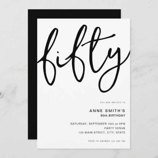 Eenvoudige Moderne Witte 50e verjaardag Kaart (Voorkant / Achterkant)