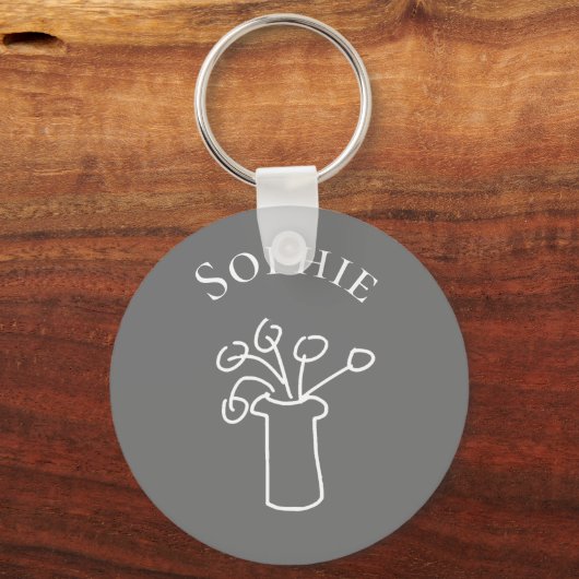 Eenvoudige, moderne, witte bloem sleutelhanger (Voorkant)