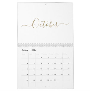 Eenvoudige moderne witte en gouden script maand cu kalender