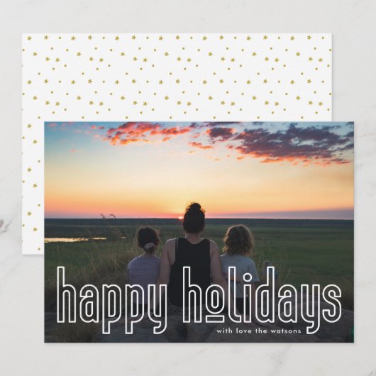 Eenvoudige, moderne, witte foto, gelukkig feestdagenkaart (Voorkant / Achterkant)