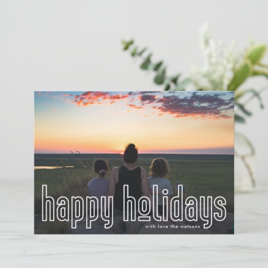 Eenvoudige, moderne, witte foto, gelukkig feestdagenkaart (Staand voorkant)