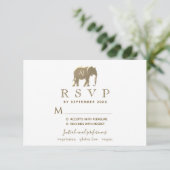 Eenvoudige moderne witte & gouden folie olifant br RSVP kaartje (Staand voorkant)